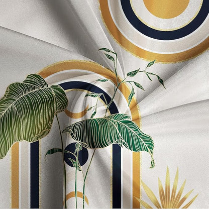 Green Brown Boho Shower Curtain Mid Century Abstract Plant Tropical Leaves Bath Curtain Modern Minimalist Geometric Arch Bath Decor Waterproof Polyester Fabric with Hooks 72x72 inch