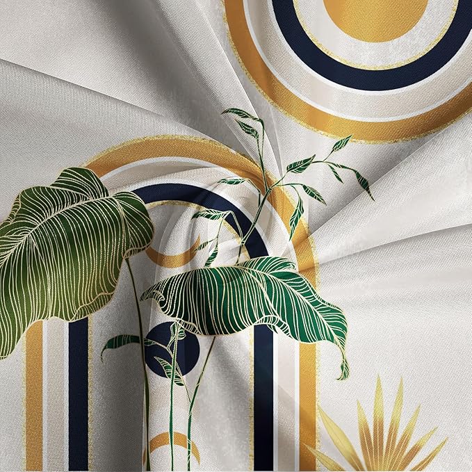 Green Brown Boho Shower Curtain Mid Century Abstract Plant Tropical Leaves Bath Curtain Modern Minimalist Geometric Arch Bath Decor Waterproof Polyester Fabric with Hooks 48x72 inch