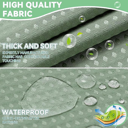 Conbo Mio Extra Long No Hook Sage Green Waffle Weave Shower Curtain with Snap in Liner Set, Hotel Luxury Shower Curtains for Bathroom with See Through Top Window, Waterproof, Washable 71W x 84H