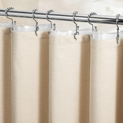 BTTN 3 in 1 Shower Curtain Set - 80 Inch Long Linen Textured Polyester Shower Curtain and Clear Liner Set with Plastic Hook, Modern Luxury Waterproof Shower Curtain for Bathroom, Cream/Beige, 72x80