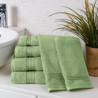 Elegant Comfort Premium Cotton 6-Piece Towel Set, Includes 2 Washcloths, 2 Hand Towels and 2 Bath Towels, 100% Turkish Cotton - Highly Absorbent and Super Soft Towels for Bathroom, Sage