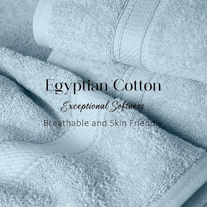 SUPERIOR Egyptian Cotton Ultra Plush & Absorbent, 3 Piece Set, Light Blue | Quick Dry, Soft Luxury Towel Set, Bath Essentials, Guest Bath, Spa, 1 Bath, 1 Hand, 1 Face Towels, Madeline Towels