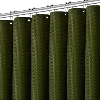 Extra Long Dark Green Waffle Shower Curtain, Heavy Duty 256GSM Fabric Curtains with Weave Hotel Quality Bathroom Curtains, 72 x 84 Inches
