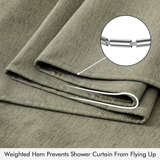 ANRODUO Olive Green Linen Textured Fabric Shower Curtain Set - W72xL84 | Farmhouse Shower Curtain with 12 Metal Hooks, Waterproof Heavy Duty, Button Hole Design, Machine Washable for Bathroom