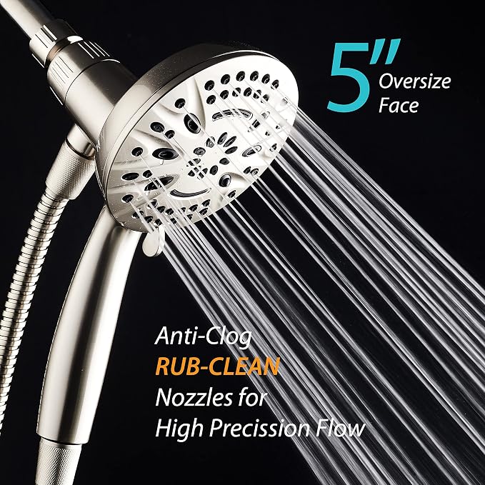 AquaDance New Magnetic Docking 8-setting High Pressure Handheld Shower Head | Space-age Magnetic Guidance Bracket System, Giant 5-inch Face, Extra-long 72-inch Stainless Steel Hose - Nickel
