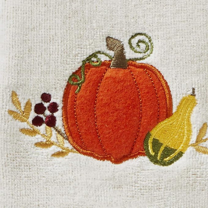 SKL Home by Saturday Knight Ltd. Traditional Pumpkin Hand Towel, Tan | 100% Cotton. Soft & absorbent leaf jacquard with embroidery. Great for the bathroom, kitchen or bar & holiday gifting.