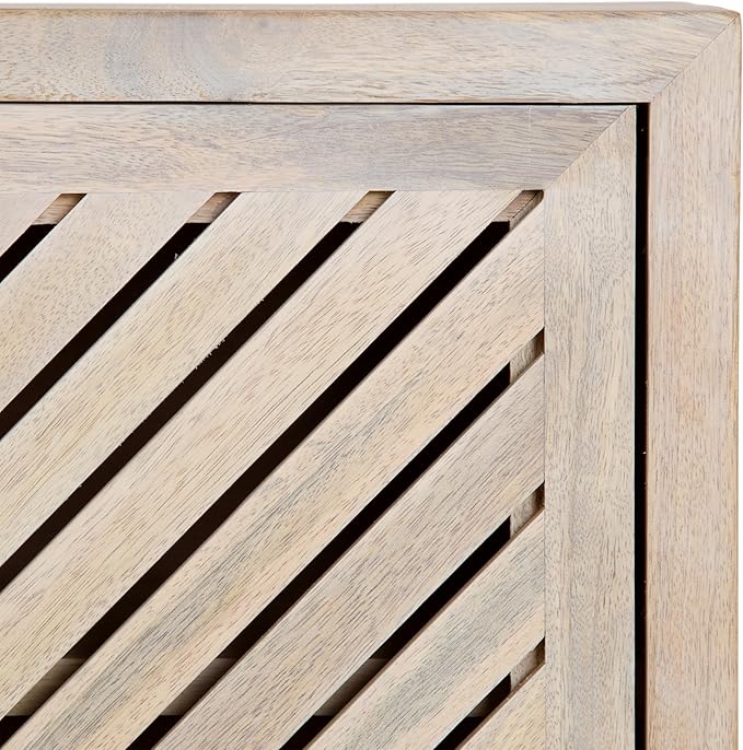 Kate and Laurel Mezzeta Decorative Coastal Two-Door Floating Bathroom Cabinet; 22 x 7 x 28; Whitewash; Decorative Over Toilet Storage Cabinet Made from Solid Mango Wood with Slatted Chevron Design