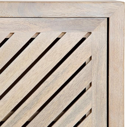 Kate and Laurel Mezzeta Decorative Coastal Two-Door Floating Bathroom Cabinet; 22 x 7 x 28; Whitewash; Decorative Over Toilet Storage Cabinet Made from Solid Mango Wood with Slatted Chevron Design