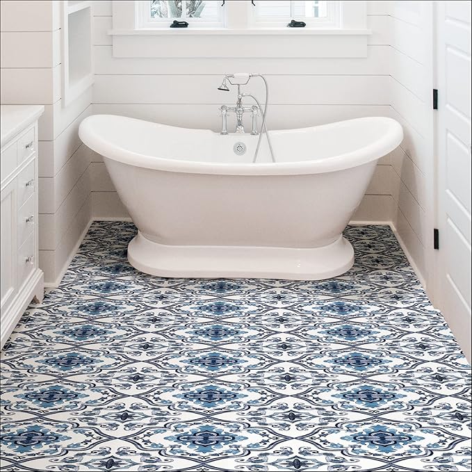 FloorPops FP3932 Marrakesh Peel & Stick Floor Tiles, Blue