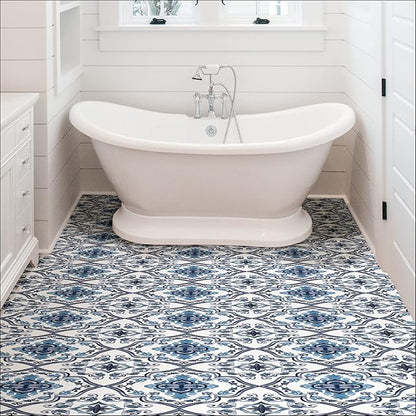 FloorPops FP3932 Marrakesh Peel & Stick Floor Tiles, Blue