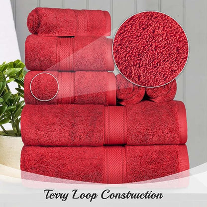 Superior Egyptian Cotton 800 GSM Plush & Absorbent, 9 Piece Set, Red | Quick Dry, Soft Luxury Towel Set, Bath Essentials, Guest Bath, Spa, 3 Bath, 3 Hand, 3 Face Towel, Madeline Towels