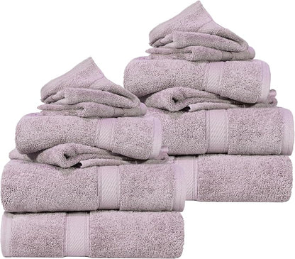 SUPERIOR Egyptian Cotton Ultra Plush & Absorbent, 12 Piece Set, Purple | Heavyweight 12 Pc Egyptian Cotton Towel Set Includes 4 Bath Towels 4 Hand Towels 4 Washcloths Decorative Rope Border