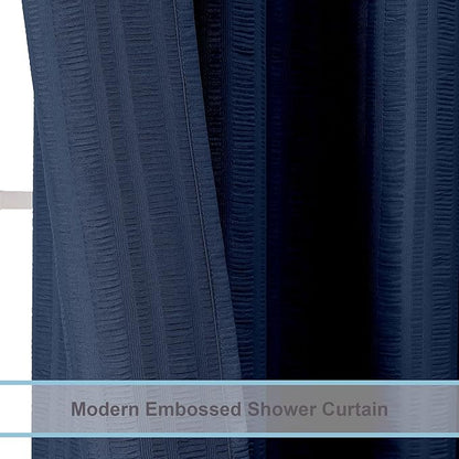 Aiyufeng Moga Navy Blue Shower Curtain - 3D Embossed Cloth Shower Curtain for Bathroom, Hotel Luxury Blue Bathroom Curtains, Machine Washable, Standard Size 72Wx78H