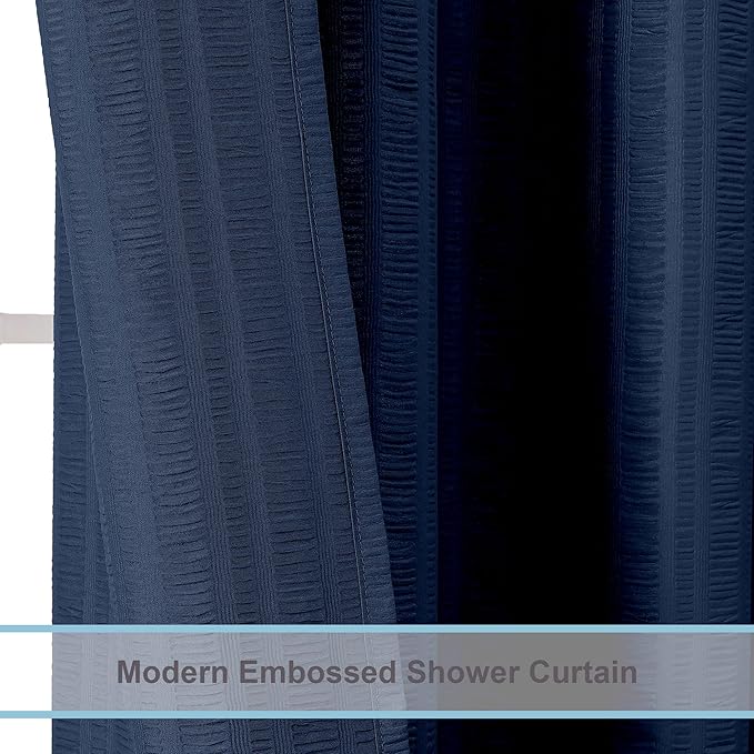 Aiyufeng Moga Navy Blue Shower Curtain 84 Inches Long, 3D Embossed Textured Fabric Shower Curtain for Bathroom - Soft Cloth & Hotel Spa Luxury, Machine Washable, 72X84, Blue