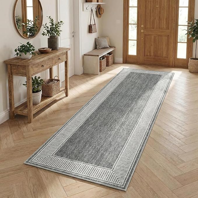 Garvee 2x6 Runner Rug Washable Hallway Runner Rug Non Slip Carpet Grey | Foldable Non-Shedding Bordered Design Entryway Rugs Low Pile Stain-Resistant Indoor Soft Rugs for Laundry Kitchen Bathroom