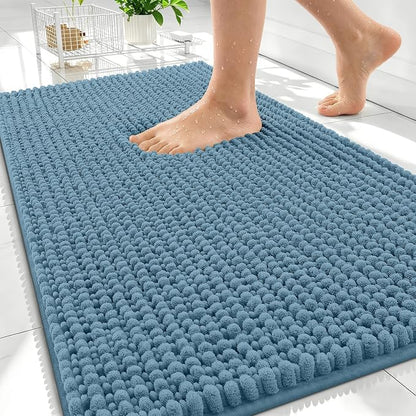 OLANLY Thick Chenille Absorbent Bathroom Rugs Mat 30x20, Airy Blue | Soft Bath Rugs, Rubber Backing, Machine Wash Dry, Bath Mats for Bathroom, Tub and Shower, Home Decor Accessories