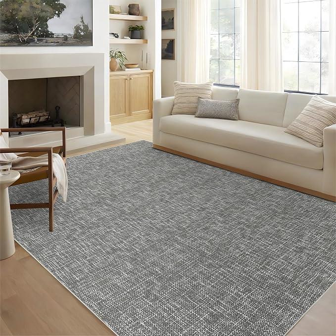 Garvee Washable Area Rugs 4x6 Modern Textured Rug for Living Room, Grey | Neutral Solid Color Non Slip Backing Low Pile Stain Resistant Non Shedding Soft Rug for Dining Room Entryway Bedroom