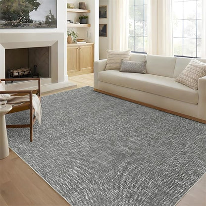 Garvee Washable Area Rugs 4x6 Modern Textured Rug for Living Room, Grey | Neutral Solid Color Non Slip Backing Low Pile Stain Resistant Non Shedding Soft Rug for Dining Room Entryway Bedroom