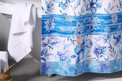 Maison d' Hermine Shower Curtain 100% Cotton One Panel 70"x72" Washable Fabric Shower Curtains for Bathroom, Easy Hanging with 12 Button Holes - Home Hotel Spa Easter Gifts (Summer Blues)