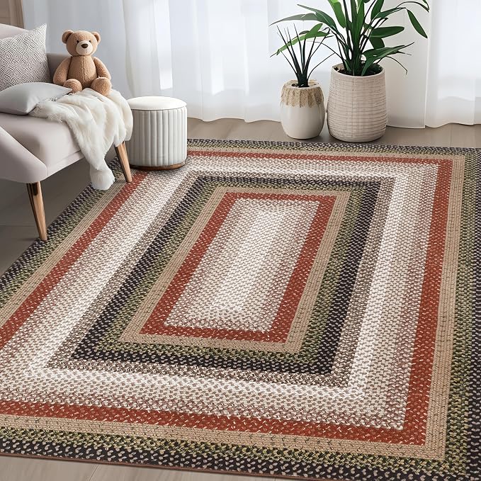 Imitation Braided Collection-Print Washable Rugs 3x5 Rug for Living Room Modern Small Farmhouse Low Pile Non Slip Entryway Rug Soft Stain Resistant Carpet for Nursery Entrance Dining Room