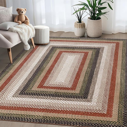 Imitation Braided Collection-Print Washable Rugs 3x5 Rug for Living Room Modern Small Farmhouse Low Pile Non Slip Entryway Rug Soft Stain Resistant Carpet for Nursery Entrance Dining Room