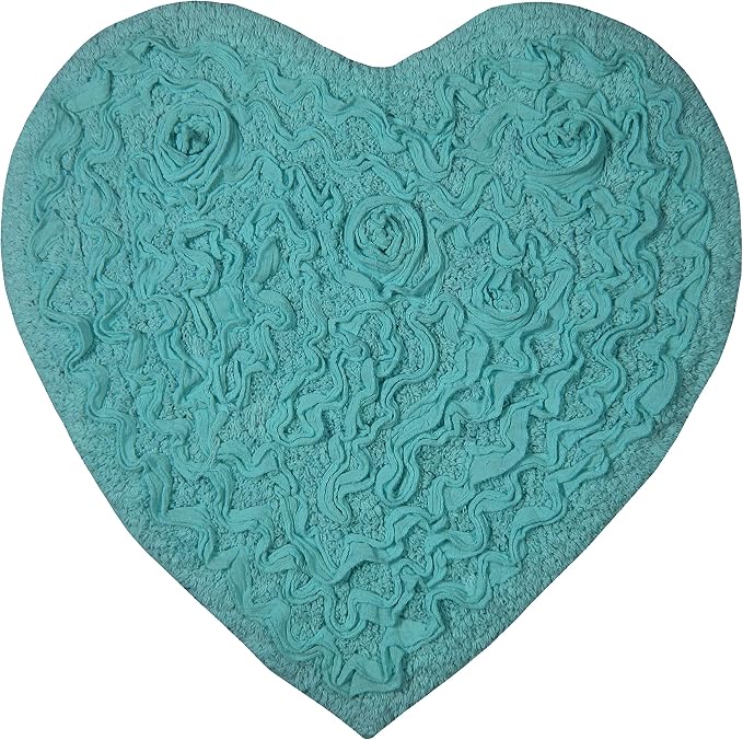 Home Weavers Bell Flower Collection 100% Cotton Tufted Bath Rugs, Extra Soft and Absorbent Bath Rugs, Non-Slip Bath Mats, Machine Washable, Bath Mats for Bathroom Floor, 25"x25" Heart, Turquoise