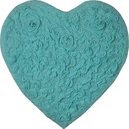 Home Weavers Bell Flower Collection 100% Cotton Tufted Bath Rugs, Extra Soft and Absorbent Bath Rugs, Non-Slip Bath Mats, Machine Washable, Bath Mats for Bathroom Floor, 25"x25" Heart, Turquoise