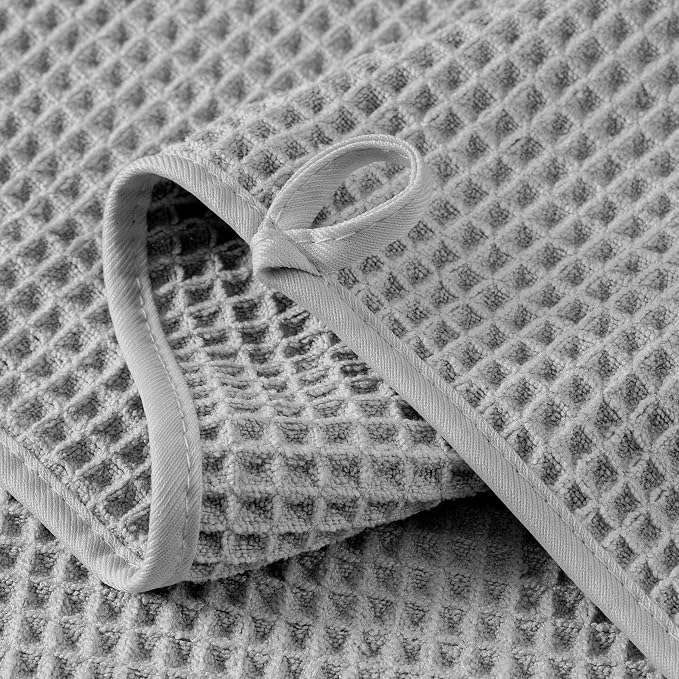 MICROFI New Microfiber Waffle Bath Towels, 2 Pieces, Oversized, Soft, Absorbent, Fast Drying, Lint Free 430 GSM (Silver)