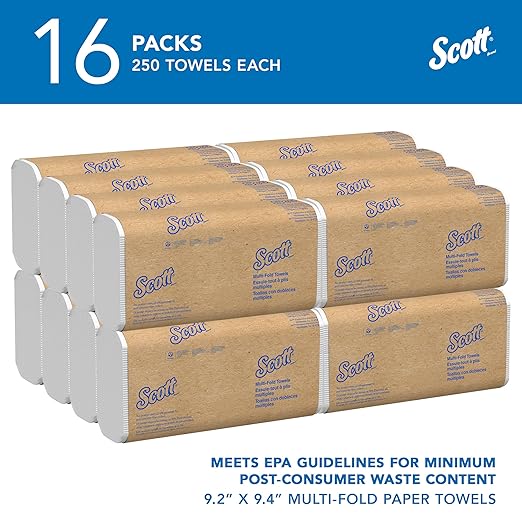 Scott® Universal Multifold Paper Towels, Bulk (01804), with Absorbency Pockets™, 9.2" x 9.4" sheets, Compressed Pack, White (250 Sheets/Pack, 16 Packs/Case, 4,000 Sheets/Case)