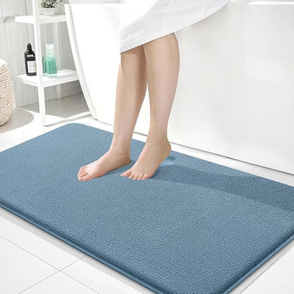 OLANLY Memory Foam Bathroom Runner Rug 40x24, Absorbent Long Mat, Airy Blue | Soft Quick Dry Bath Rugs, Non-Slip Carpet, Machine Washable Mat for Bathroom Floor, Tub and Shower, Home Decor Accessories