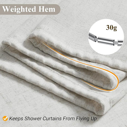 78 Inch Boho Linen Long Shower Curtain,Country Farmhouse Cottage Bath Decor Shower Curtains Natural Cloth Weighted Textured Fabric Bath Curtain with Hooks,72x78
