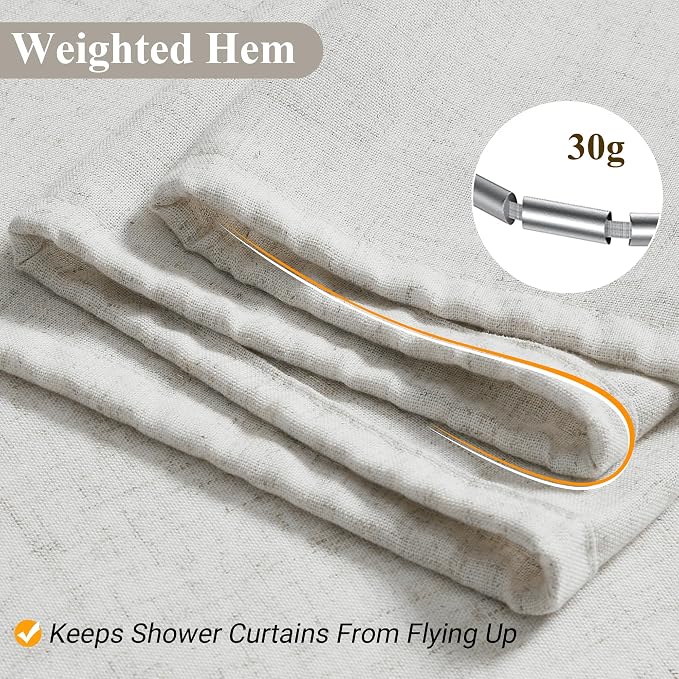 94 Inch Boho Linen Long Shower Curtain,Country Farmhouse Rustic Bath Decor Shower Curtains Neutral Cloth Weighted Textured Fabric Bath Curtain with Hooks,72x94