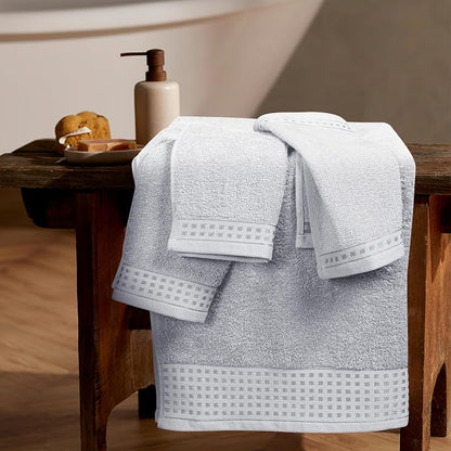 GLAMBURG Ultra Soft 3 Pack Cotton Towel Set, Contains a Bath Towel 28x55 inch, a Hand Towel 16x24 inch & a Wash Coth 12x12 inch, Ideal Everyday use, Compact & Lightweight - Light Grey