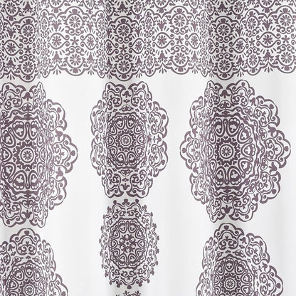 Lush Decor Stripe Medallion Shower Curtain-Fabric Mandala Bohemian Damask Print Design, 72" x 72", Purple
