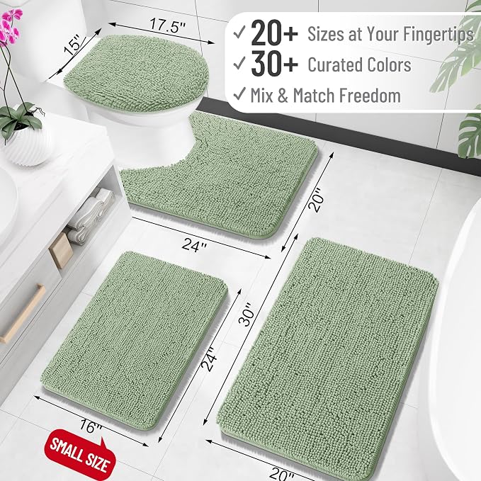 OLANLY Small Bathroom Rugs 30x18, Extra Soft Absorbent Chenille Bath Rugs | Sage Green, Quick-Drying Rubber Backing, Machine Washable Bath Mat for Bathroom Floor, Tub and Shower, Home Decor Accessories
