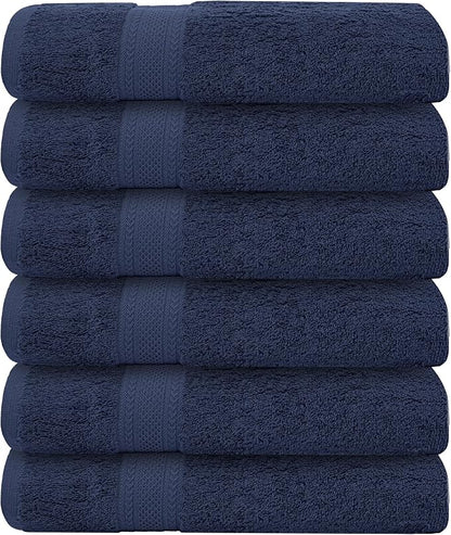 Bath Towels Set of 6 – 100% Cotton Terry – 24" x 48" – Quick Dry, Soft & Highly Absorbent – Navy Blue Towels for Bathroom, Gym, Spa, Pool & Daily Use
