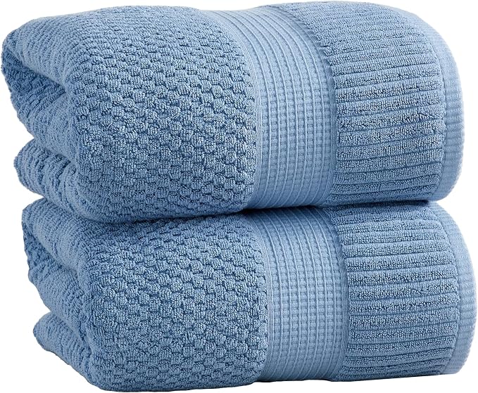 2 Pack Oversized Bath Towels 100% Cotton | Blue Towels | Oeko‑TEX Standard 100 | Soft & Absorbent, Quick‑Dry | Trinity Collection - Blue Shadow
