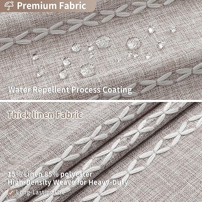 Boho Farmhouse Tassel Linen Shower Curtain,3D Embroidery Stripe Grey,36x72 | Small Stall Half Size,310GSM Linen Texture Heavy Duty Cloth,Water Repellent,Wrinkle Resistant,Vintage Farmhouse Rustic