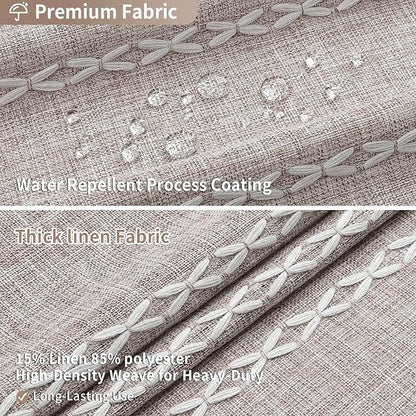 Boho Farmhouse Tassel Linen Shower Curtain,3D Embroidery Stripe Grey,36x72 | Small Stall Half Size,310GSM Linen Texture Heavy Duty Cloth,Water Repellent,Wrinkle Resistant,Vintage Farmhouse Rustic