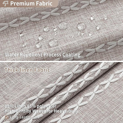 Boho Tassel Linen Shower Curtain,3D Embroidery Stripe Taupe Grey,72x96 | Extra Long Xl,310GSM Linen Texture Heavy Duty Cloth,Water Repellent,Wrinkle Resistant,Vintage Rustic Country design