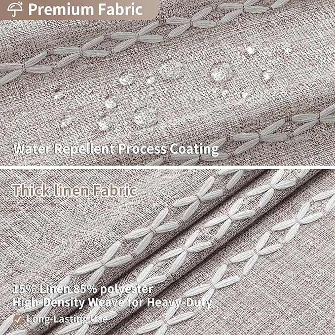 Boho Tassel Linen Shower Curtain,3D Embroidery Stripe Taupe Grey,72x84 | Extra Long Xl,310GSM Linen Texture Heavy Duty Cloth,Water Repellent,Wrinkle Resistant,Vintage Rustic Farmhouse Country