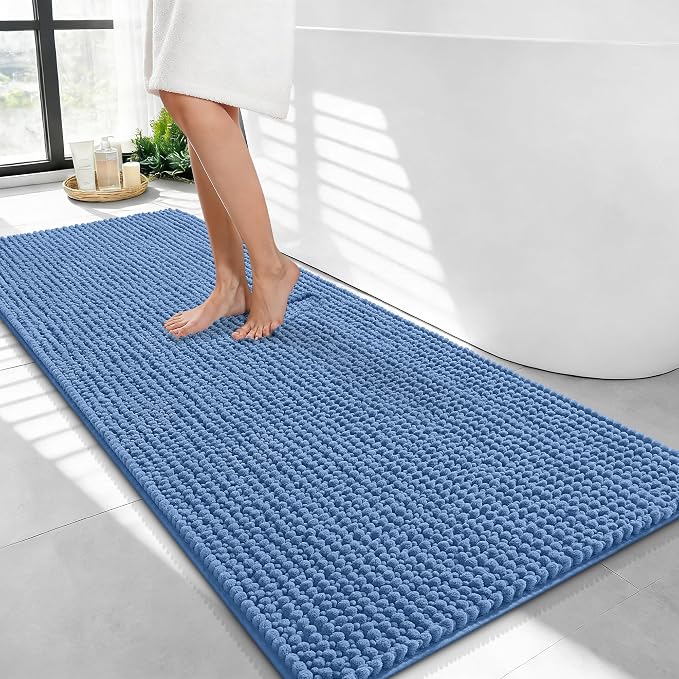 OLANLY Thick Chenille Bathroom Runner Rugs Mats 44x24, Cornflower Blue | Soft Absorbent Bath Rugs, Rubber Backing, Machine Wash Dry, Bath Mats for Bathroom, Tub and Shower, Home Decor Accessories