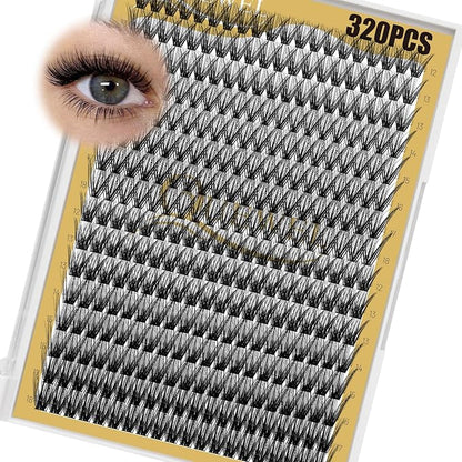 QUEWEL Lash Clusters 320Pcs 40D+50D C Curl Lash Cluster Eyelash Extensions | Cluster Lashes Mix12-18mm Individual Eyelashes Clusters Wispy Lash Clusters Thin Band Soft to Use at Home(40D+50D C Mix12-18)