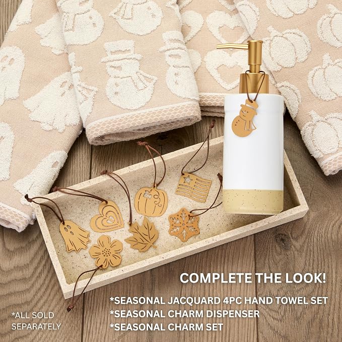 SKL Home Seasonal Charm Set, 4pcs - Snowman/Ghost/Heart/Pumpkin, Warm Gold