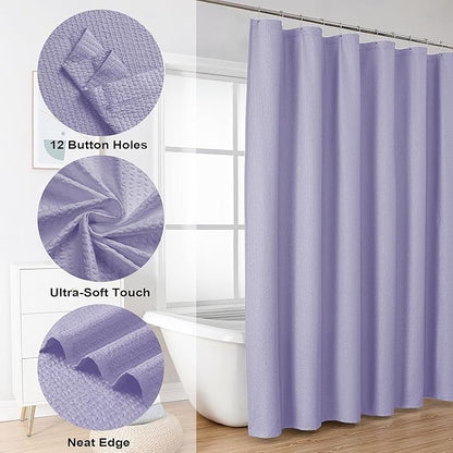 OVZME Lavender Extra Long Shower Curtain 72 x 84 Inch, 3D Embossed Textured Fabric Shower Curtain for Bathroom, Hotel Spa Bathroom Curtains, Water Repellent Machine Washable