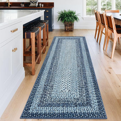 Washable Runner Rug 2x6 Runners for Hallways Non Slip Bathroom Rugs Modern Area Rug Soft Farmhouse Kitchen Rugs Entryway Rug Indoor Stain Resistant Carpet for Bedside 2'x6' Blue