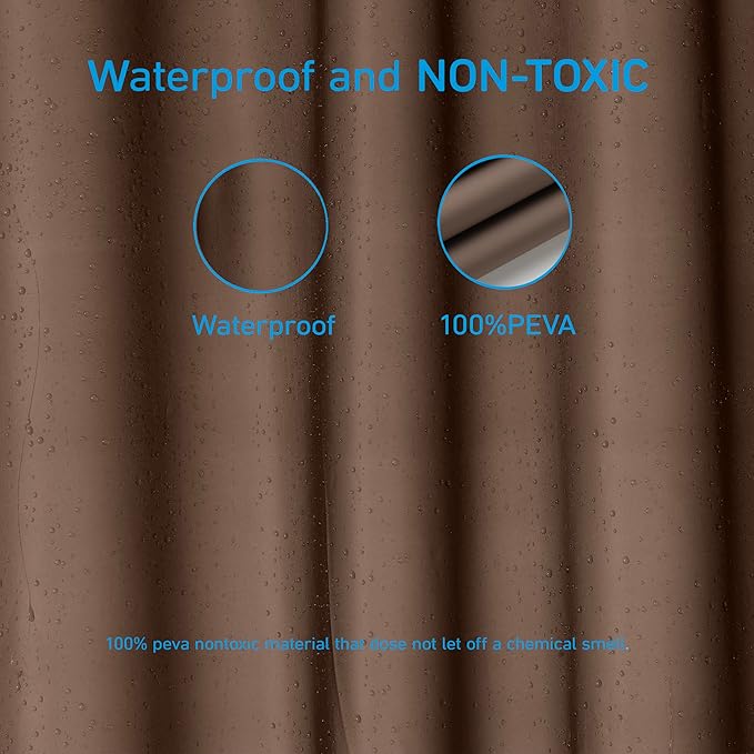 EHZNZIE Shower Curtain Liner Light Weight PEVA, Shower Liner 72x72 Inches, Waterproof, No Chemical Smell with 12 Rust Proof Metal Grommets for Bathroom Shower Curtain, Brown