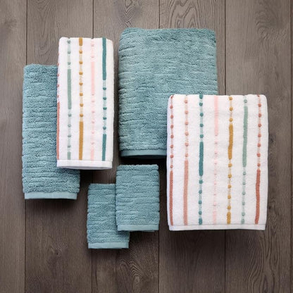 SKL Home CloudSoft/Modesto Stripe Bath Towel Set, 6-Piece, Teal/Multi | 2 Bath towels, 2 hand towels. 2 washcloths. 100% Cotton. 600 GSM. Soft & absorbent jacquard. Premium spa-level quality.