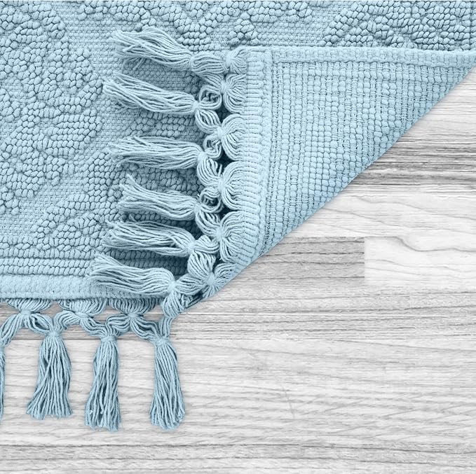 Jean Pierre - Ricardo Bath Mat, Woven Fringe Bathroom Rugs, 100% Cotton, Premium Bathroom Decor - Measures 17" x 31" - Light Blue