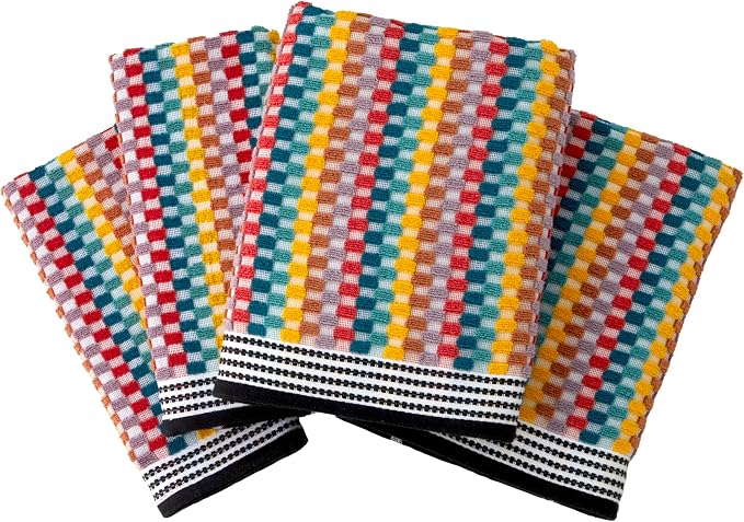 SKL Home Mid-Century Bath Towel Set-4pc, Premium 100% Cotton, Multi | 2 Bath towels, 2 hand towels. Spa-level quality. Soft & absorbent, textured jacquard. 450 GSM weight